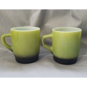 Vintage Anchor Hocking Fire King Milk Glass Green & Black Coffee Mug Cup